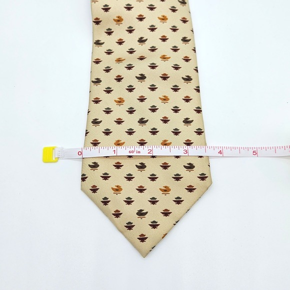 Hermes Silk Tie Tan Duck Bird Animal Print Geometric 7867 UA Made in France - Picture 5 of 6